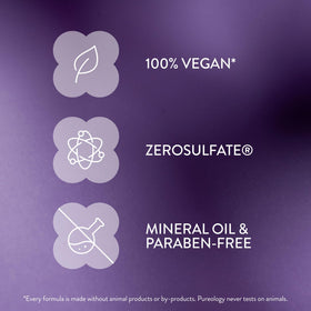 Pureology vegan and recyclable badge highlighting eco-friendly benefit