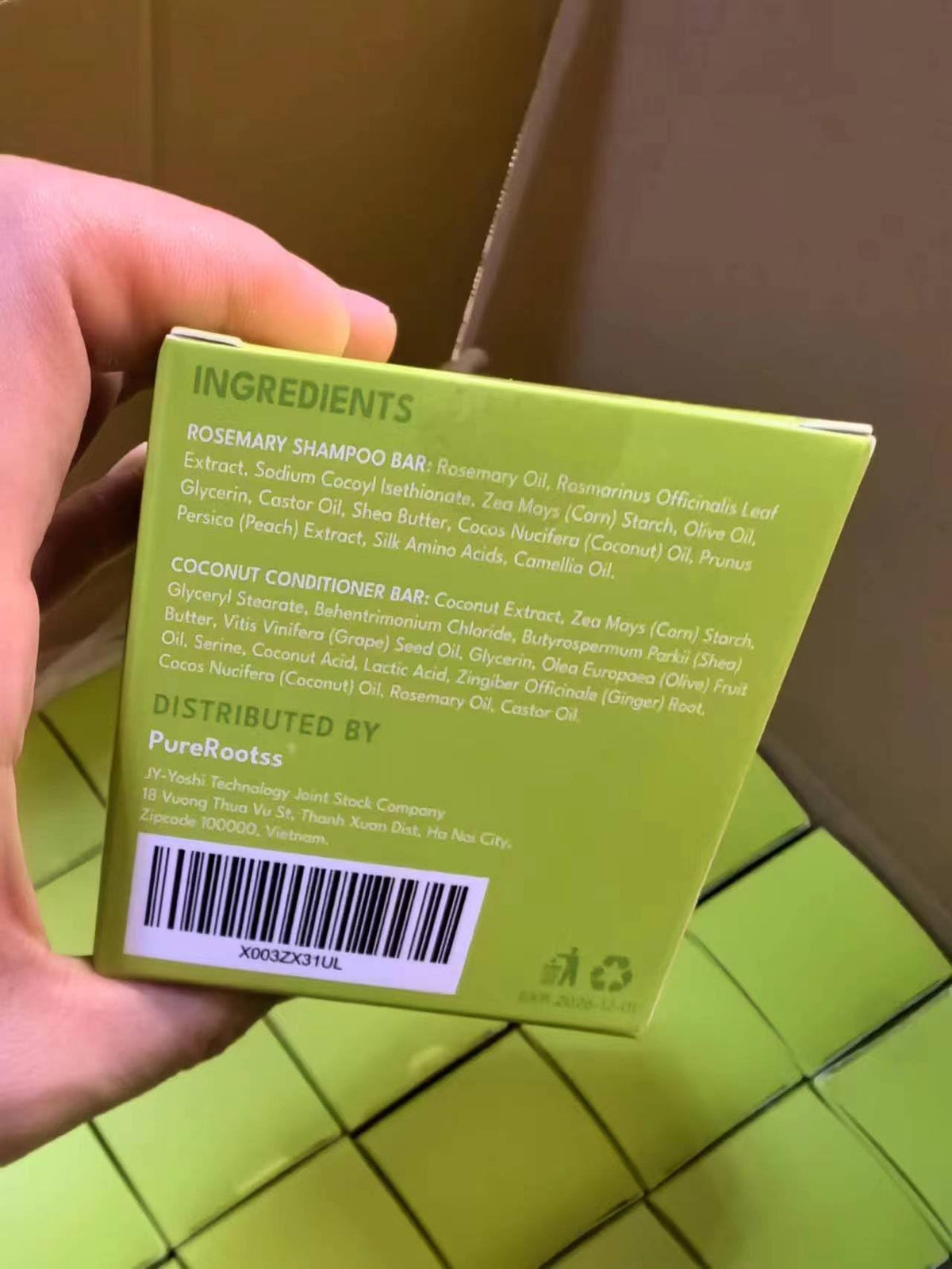 PureRootss bars styled on bathroom shelf for sustainable routine