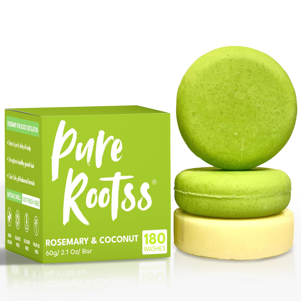 PureRootss rosemary shampoo front packaging showing eco benefit