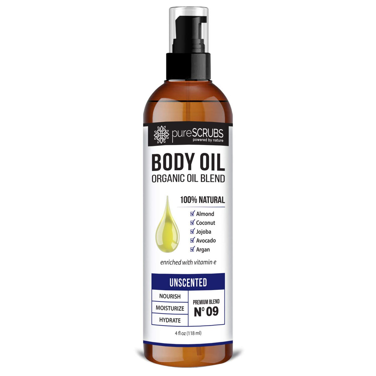 pureSCRUBS front bottle view showing label and travel-friendly size benefit