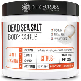 pureSCRUBS front jar and packaging showing citrus scrub benefits