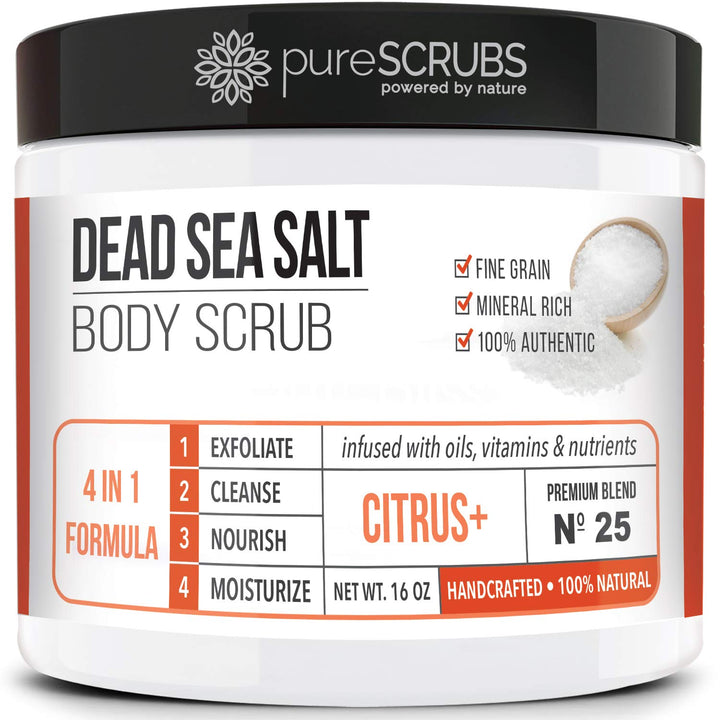 pureSCRUBS front jar and packaging showing citrus scrub benefits