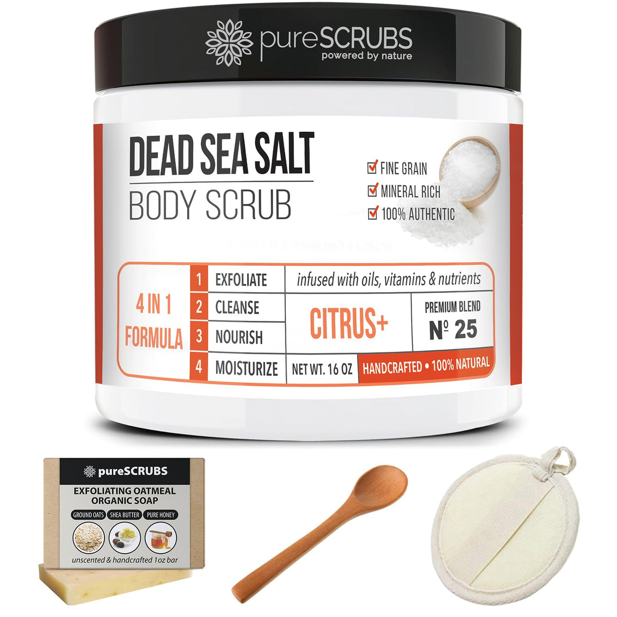 pureSCRUBS ingredients label highlighting oils and skin nutrients