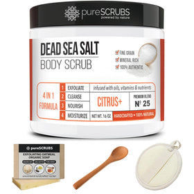 pureSCRUBS ingredients label highlighting oils and skin nutrients