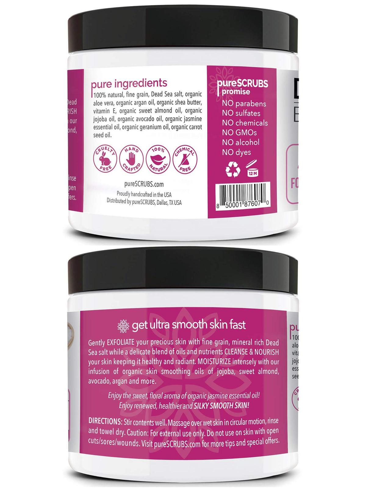 pureSCRUBS open jar showing jasmine scrub inside for easy application benefit