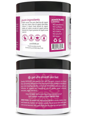 pureSCRUBS open jar showing jasmine scrub inside for easy application benefit