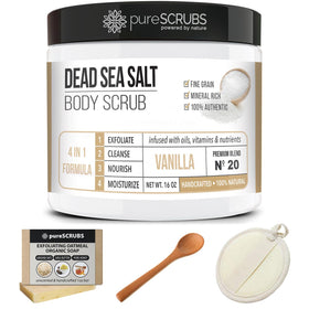 pureSCRUBS set styled in bathroom evoking at-home spa relaxation