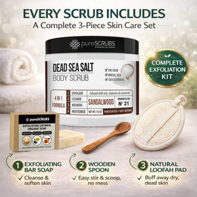 pureSCRUBS natural loofah and oatmeal soap included for gentle buffing