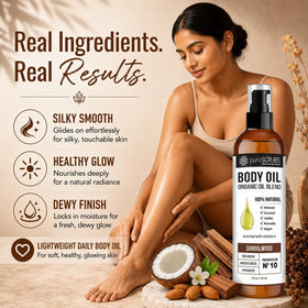 pureSCRUBS oil drop texture on skin highlighting lightweight, non-greasy feel