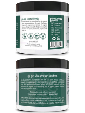 pureSCRUBS scrub in hand being applied to skin to demonstrate smooth results