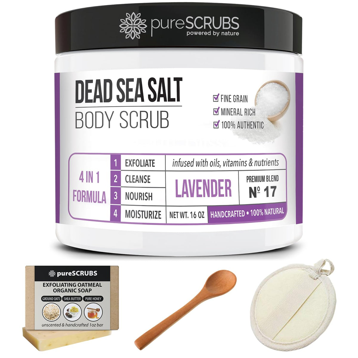 pureSCRUBS 16oz jar beside common items to show actual size and value