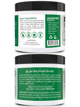 pureSCRUBS 16oz jar next to common objects to show actual size and value