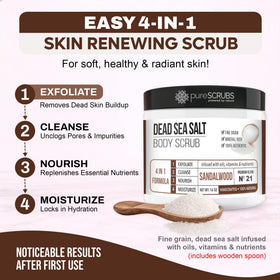 pureSCRUBS wooden spoon beside jar for hygienic scooping benefit