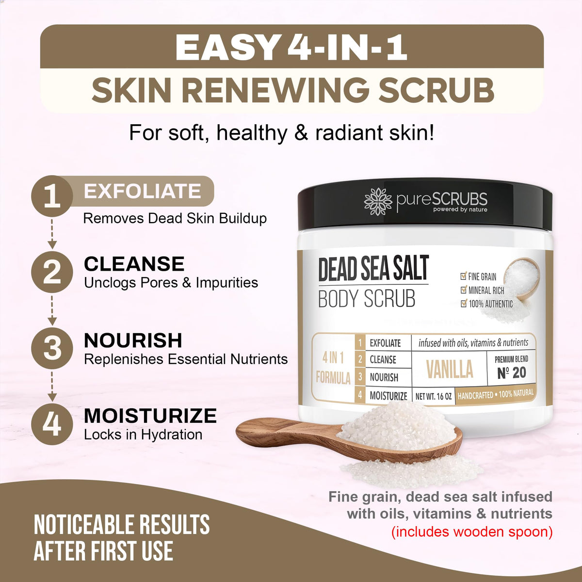 pureSCRUBS wooden spoon scooping scrub for hygienic, tidy application