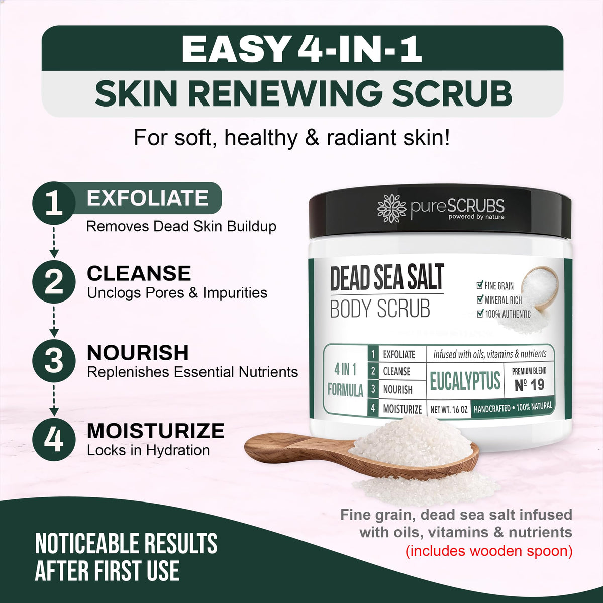 pureSCRUBS wooden spoon scooping scrub for hygienic easy application benefit