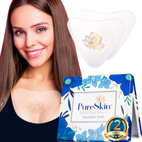 PureSkin front packaging showing two chest wrinkle pads and benefits