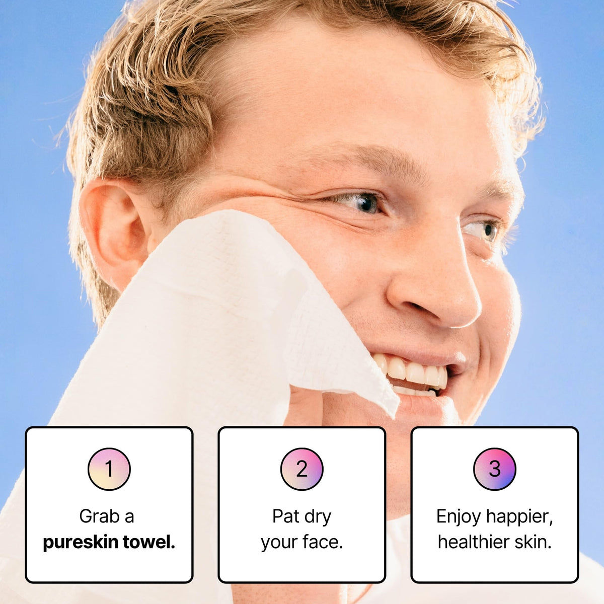 pureskin single towel in hand demonstrating gentle absorbency