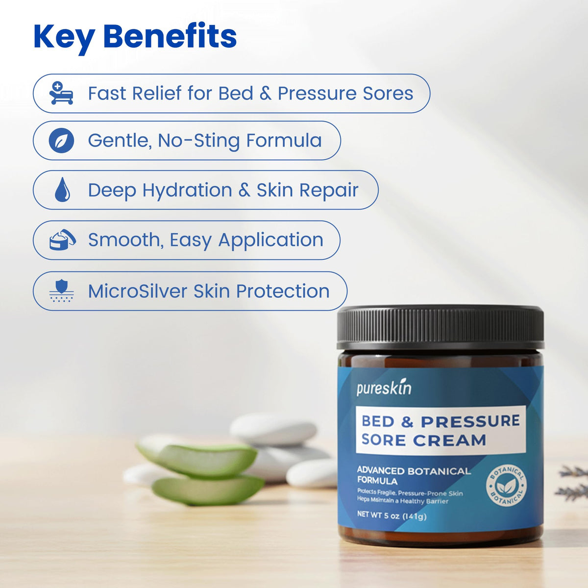 PURESKIN 5 oz jar next to common objects showing generous size and long-lasting value