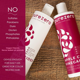Purezero apple cider vinegar ingredient bottle emphasizing clarifying benefit