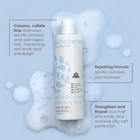 Close-up of Purezero label highlighting argan oil and clean ingredients for transparency