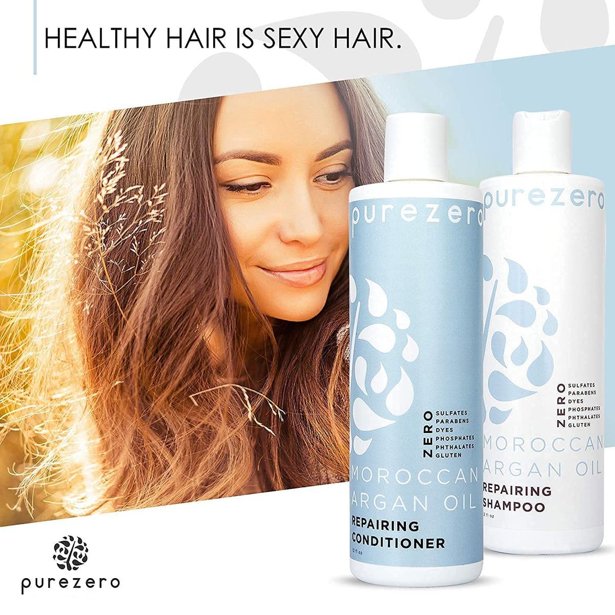 Purezero conditioner pouring to show creamy texture for detangling benefits