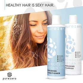 Purezero conditioner pouring to show creamy texture for detangling benefits
