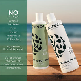Purezero shampoo and conditioner in shower scene offering fresh cleanse