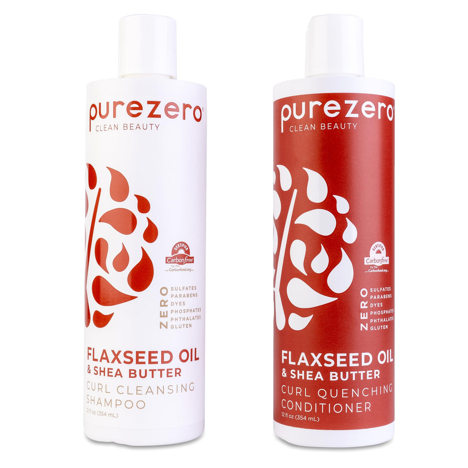 Purezero front packaging of curl care set showing both bottles and benefits