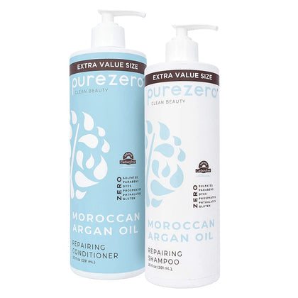 Purezero front packaging showing the argan oil duo and clean formulation benefits