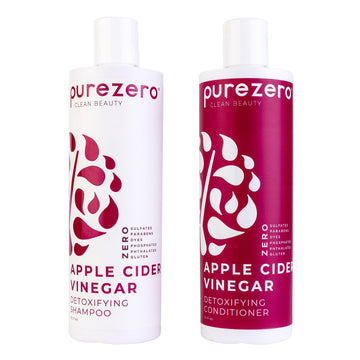 Purezero front packaging showing shampoo and conditioner, conveys clean performance