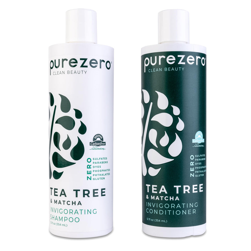 Purezero front packaging showing tea tree and matcha benefits
