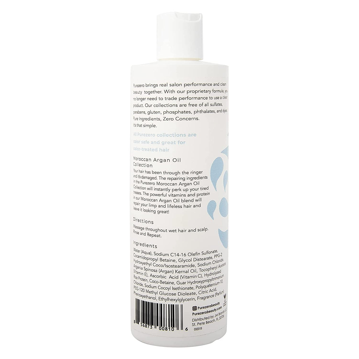 Purezero ingredients label detail emphasizing clean, sulfate-free formulation
