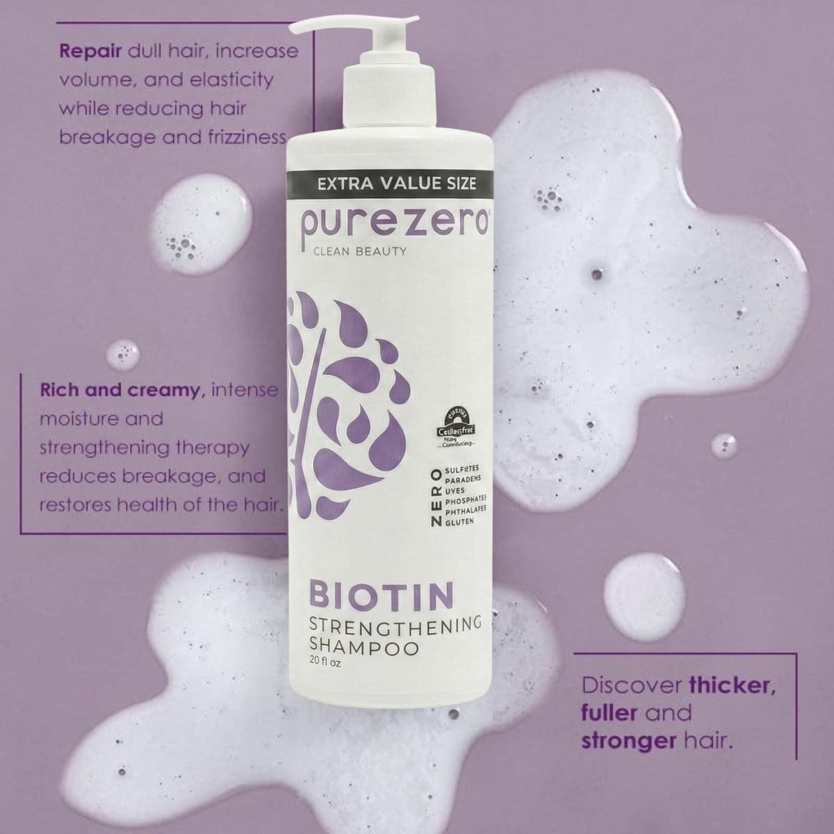 Purezero label close-up highlighting ingredient list and clean formulation benefits