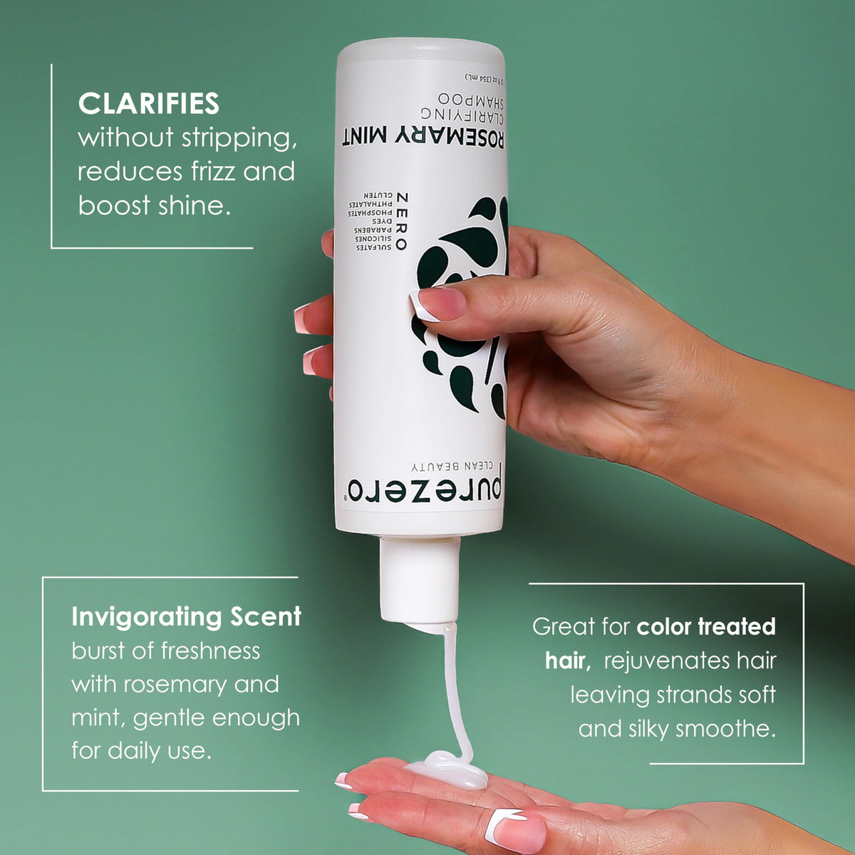 Purezero duo styled on bathroom shelf suggesting clean-beauty routine