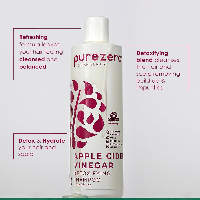 Purezero shampoo close-up showing label and gentle formula benefit