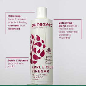Purezero shampoo close-up showing label and gentle formula benefit