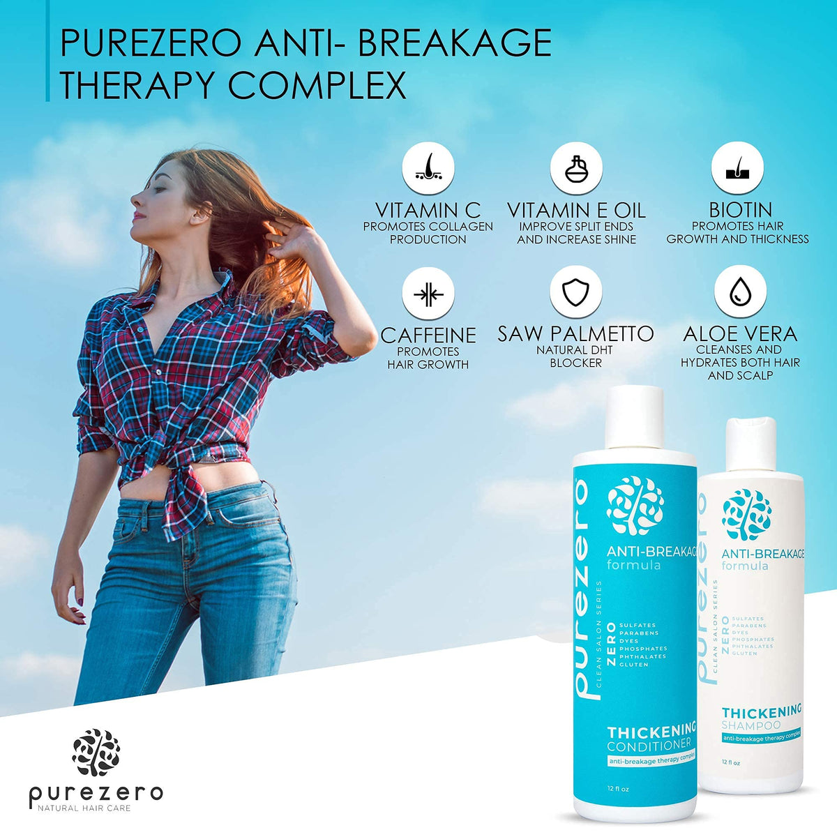 Purezero shampoo pump close-up highlighting easy-dispense benefit