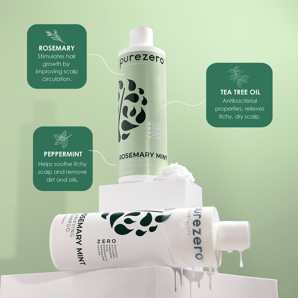 Purezero bottles next to hand for accurate 2×12 oz size reference
