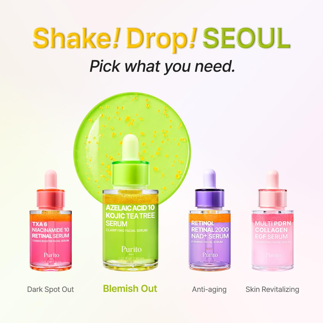 PURITO before and after tone improvement visual implying reduced marks and evening benefits