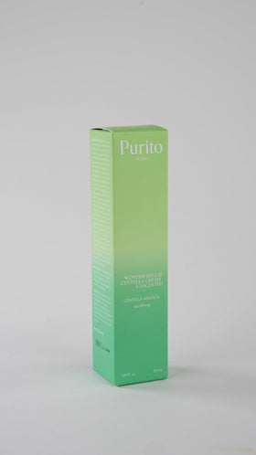 PURITO cream on bathroom shelf in minimalist setting suggesting daily calming routine