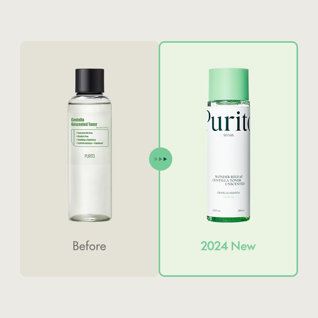 PURITO bottle close-up displaying toner texture and clear, lightweight fluid