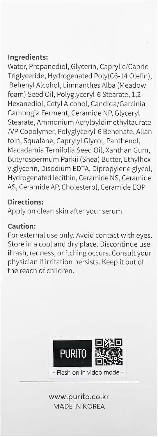 PURITO ceramide texture closeup highlighting creamy, fast-absorbing finish and visible smoothness benefit