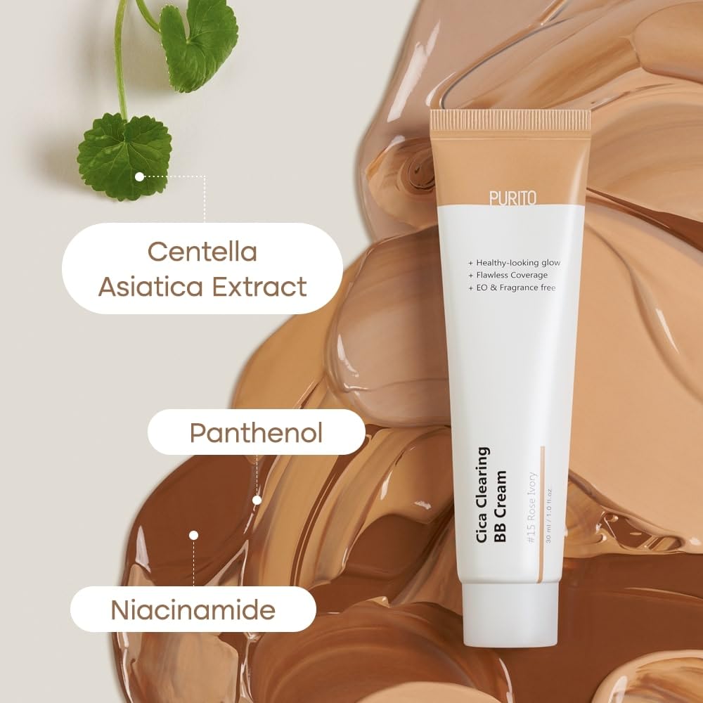 PURITO before and after comparison, evens skin tone and reduces redness appearance