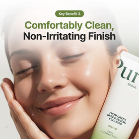 PURITO foam applied to skin demonstrating lather and non-drying comfort benefit