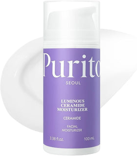 PURITO luminous ceramide front tube showing 100mL packaging and clear branding, displays product reliability