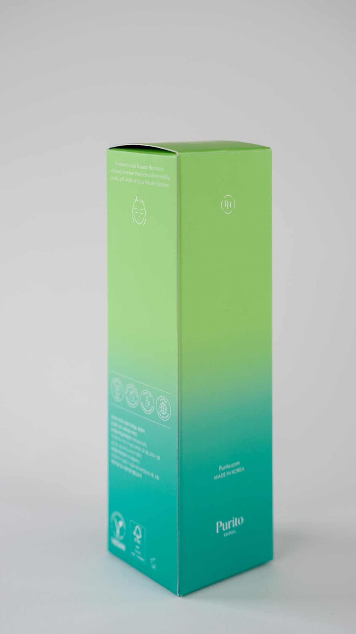 PURITO bottle on bathroom shelf in lifestyle scene, suggests daily routine convenience