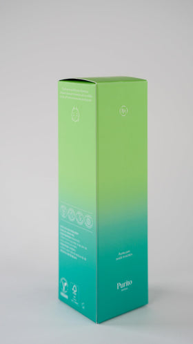 PURITO bottle on bathroom shelf in lifestyle scene, suggests daily routine convenience