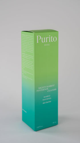 PURITO beside everyday items for scale, indicates 150ml travel-friendly size