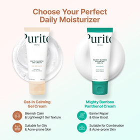 PURITO gel cream layered with sunscreen demonstrating compatibility and clean finish