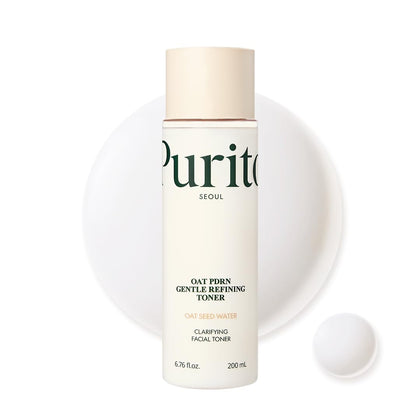 PURITO front bottle shot showing clean oat toner and gentle daily use benefit